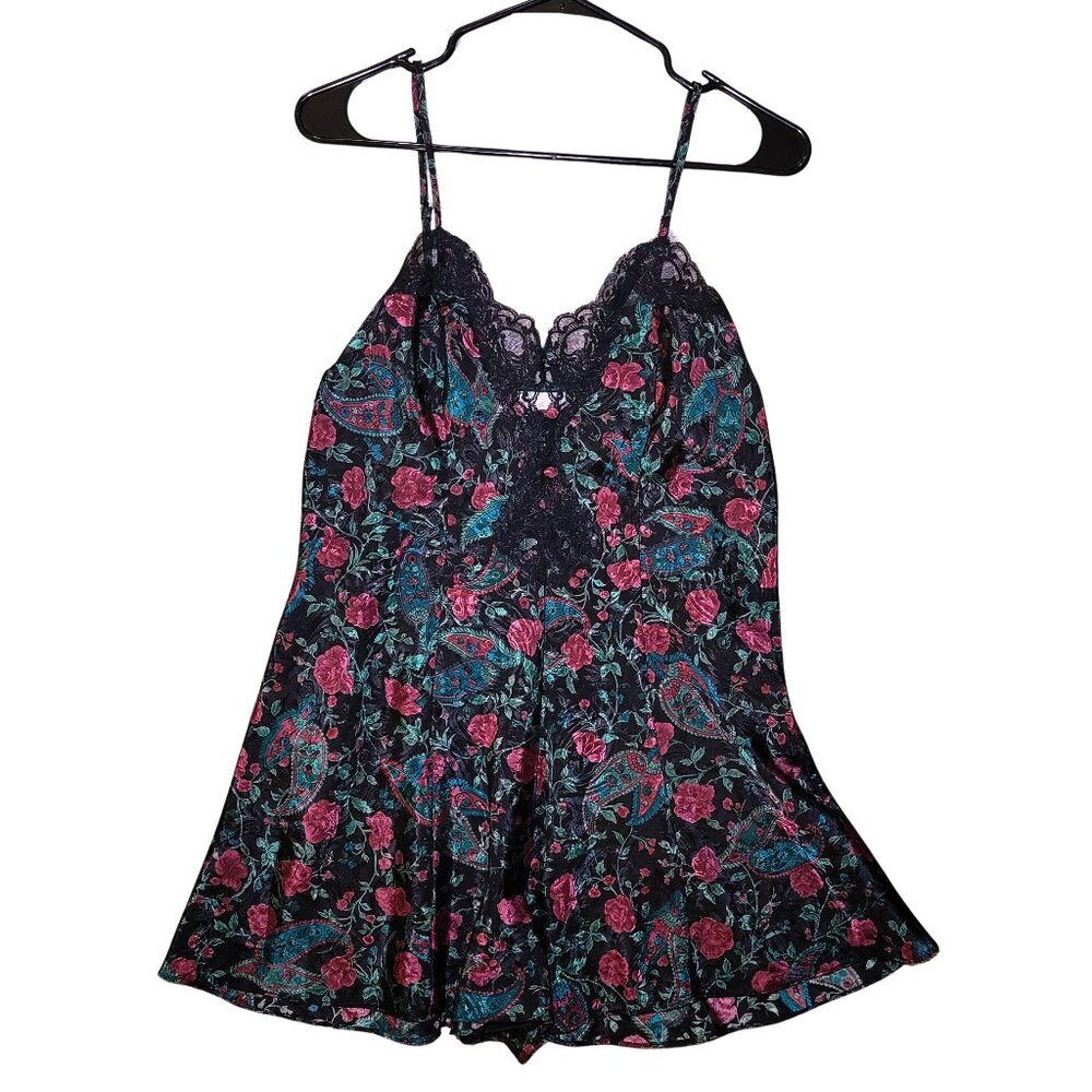 Vintage Delicates Lingerie Teddy Romper Shorts Lace, Women's Medium